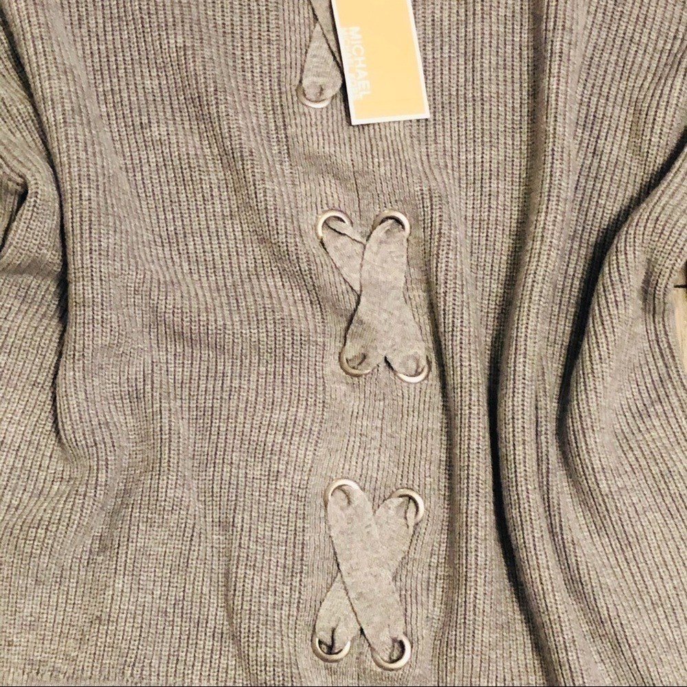 NWT Michael Kors Gray Lace Up Front Knit Sweater Size Medium - Picture 3 of 12
